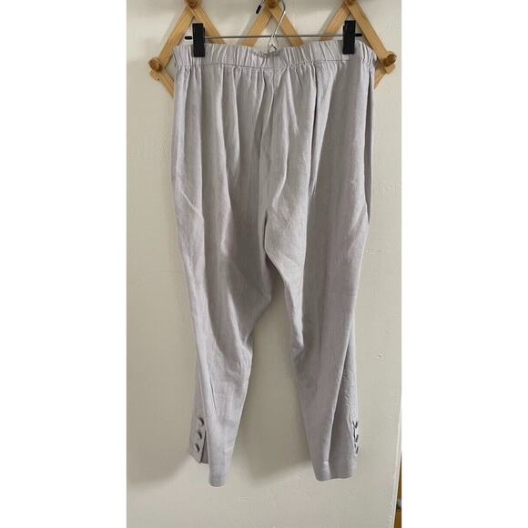 J.Jill Pants Women's Medium Linen Stretch Light Gray Button Hem Cropped Pants - Picture 4 of 7